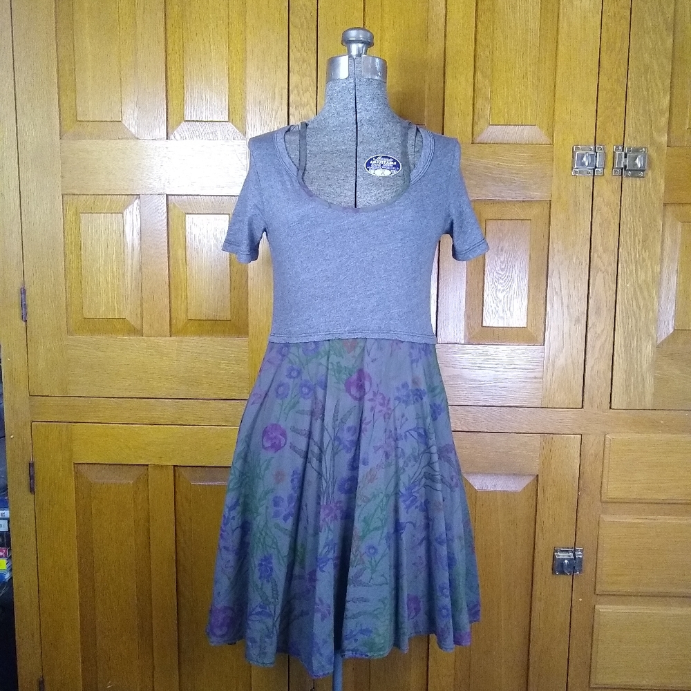 Hapirce gray casual jersey knit floral short sleeve casual dress